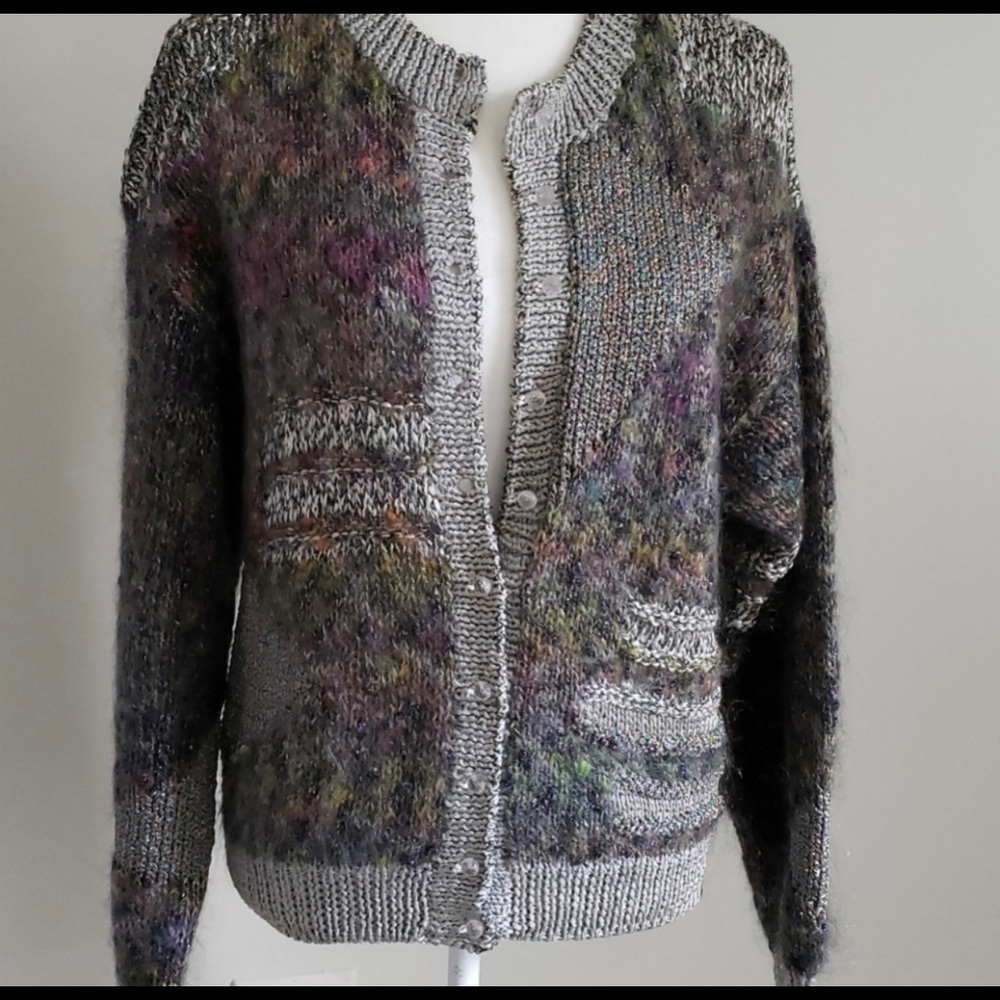 Vintage cardigan silver gray multi color sweater